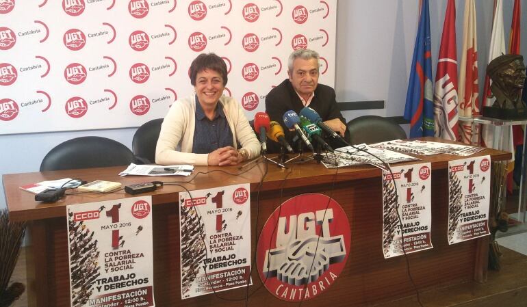 María Jesús Cedrún y Carlos Sánchez, secretarios generales de UGT y CCOO.