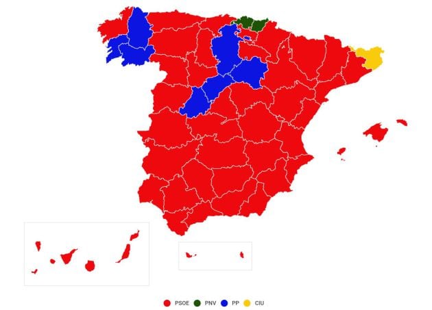 Resultados electorales de 1982: primera fuerza por provincias.