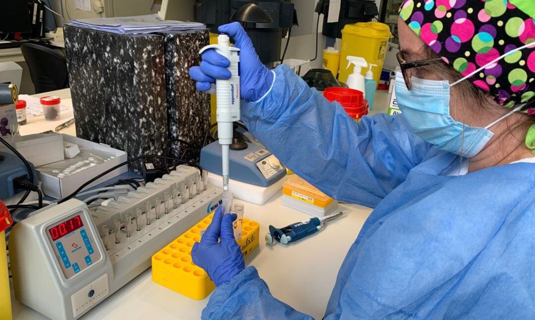 Prueba PCR en el Hospital Mateu Orfila de Mahón.
