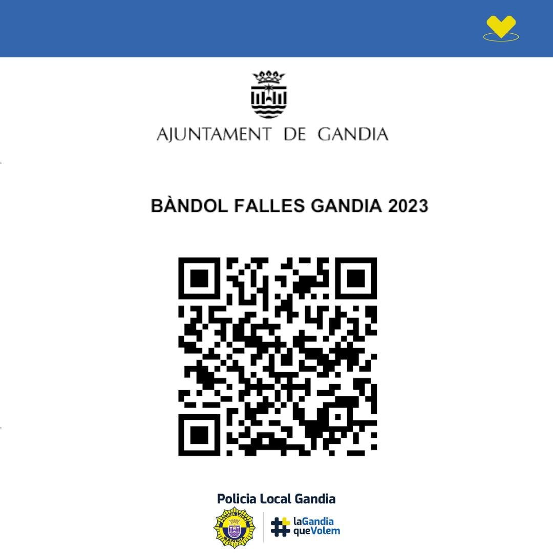 QR de descarga al bando municipal de las Fallas de 2023 de Gandia.