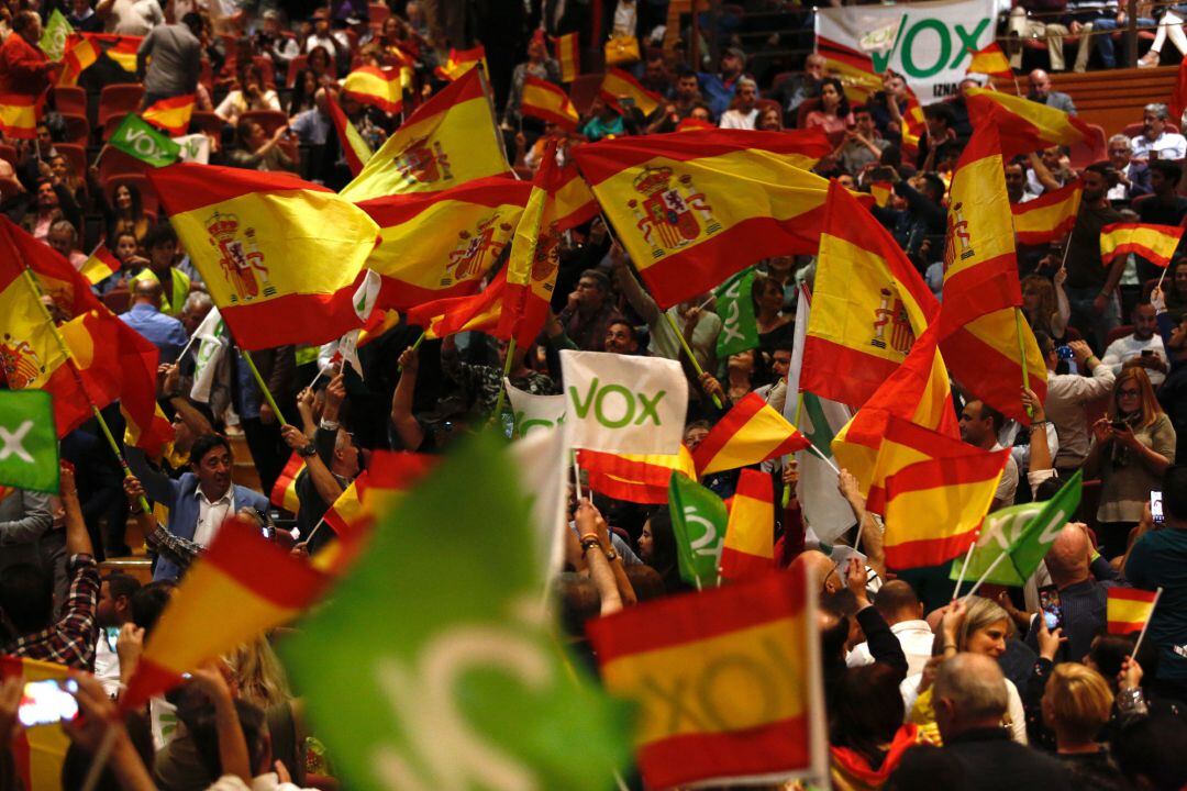 Santiago Abascal, durante un acto de Vox en Granada.