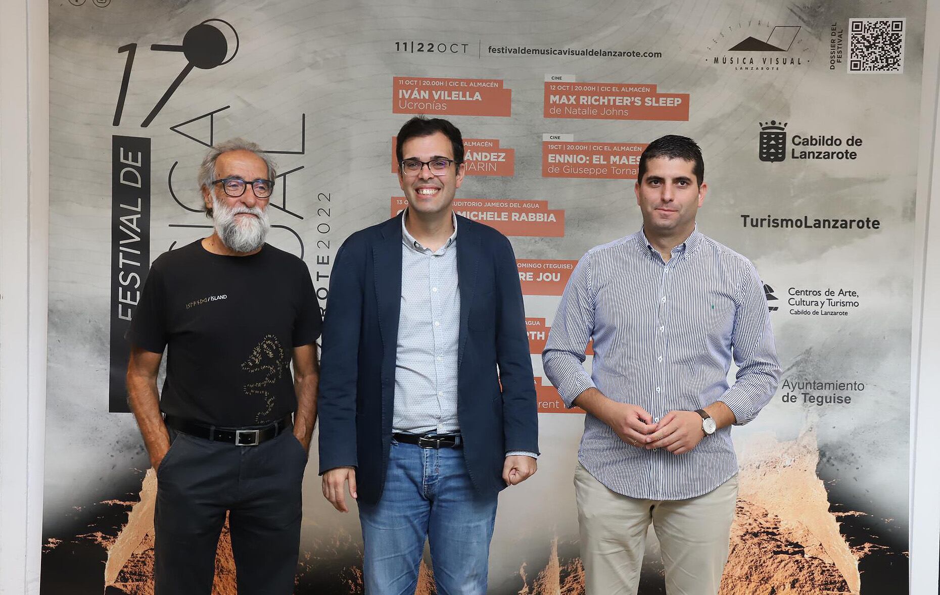 Ildefonso Aguilar, director del festival, Alberto Aguiar (consejero de Cultura) y Benjamín Perdomo (consejero de los CACT).