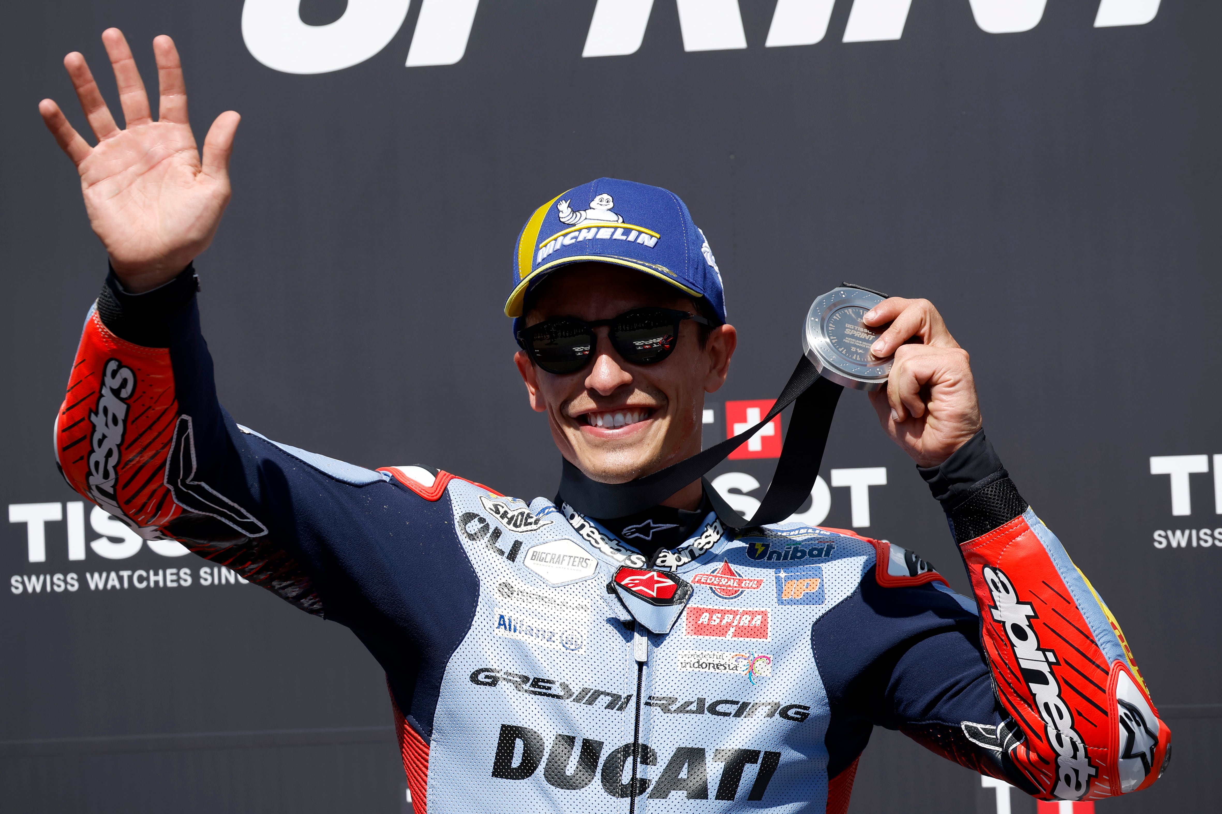 Marc Márquez celebra un podio en el Gran Premio de Le Mans