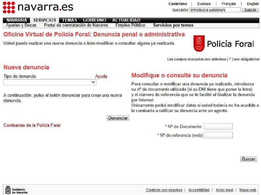 Web de denuncias de Policía Foral