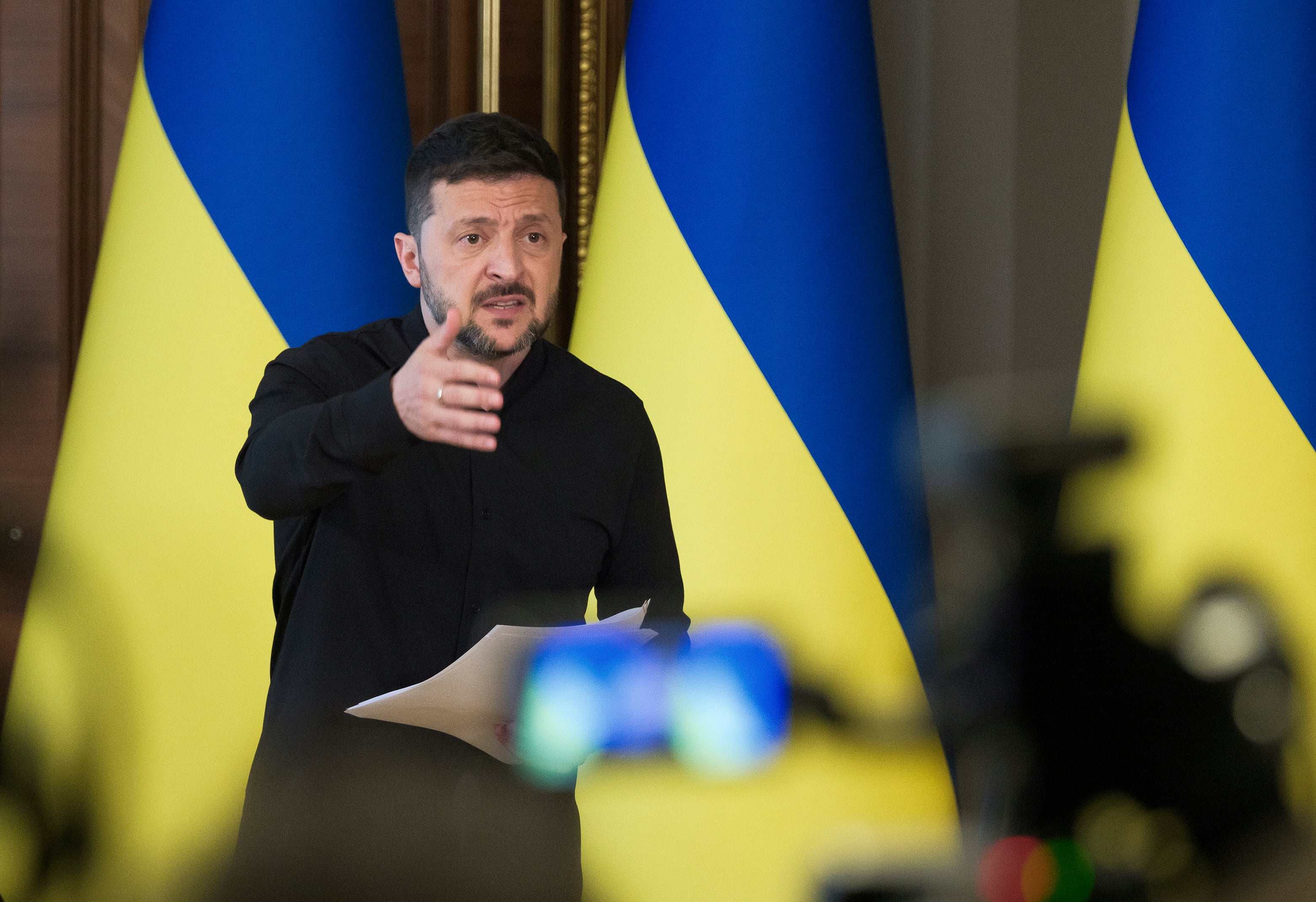  El presidente Ucraniano participa en una conferencia de Prensa reciente en Kyev la capital . 