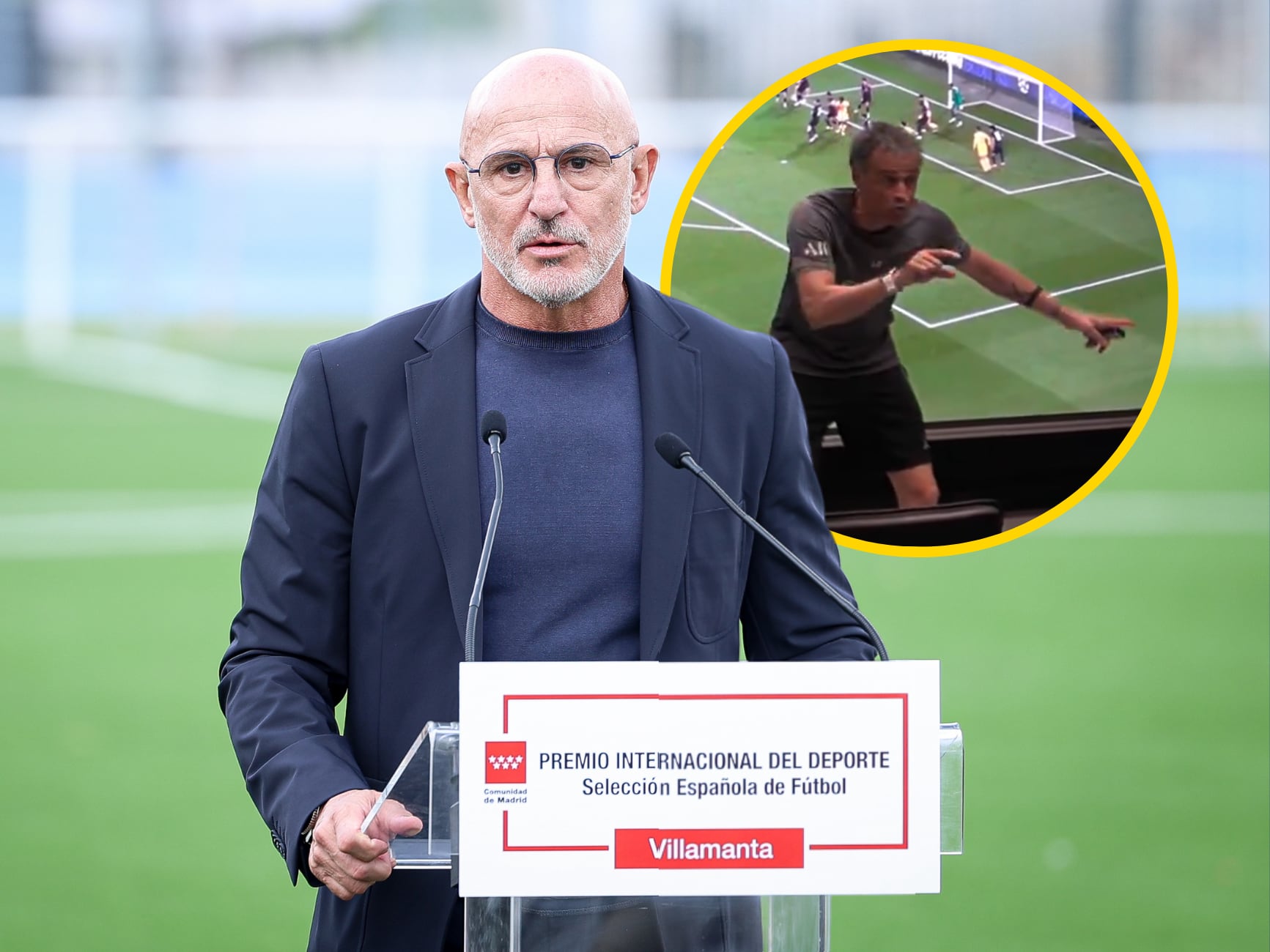 En un montaje, Luis de la Fuente junto con el momento en el que Luis Enrique habla con Mbappé