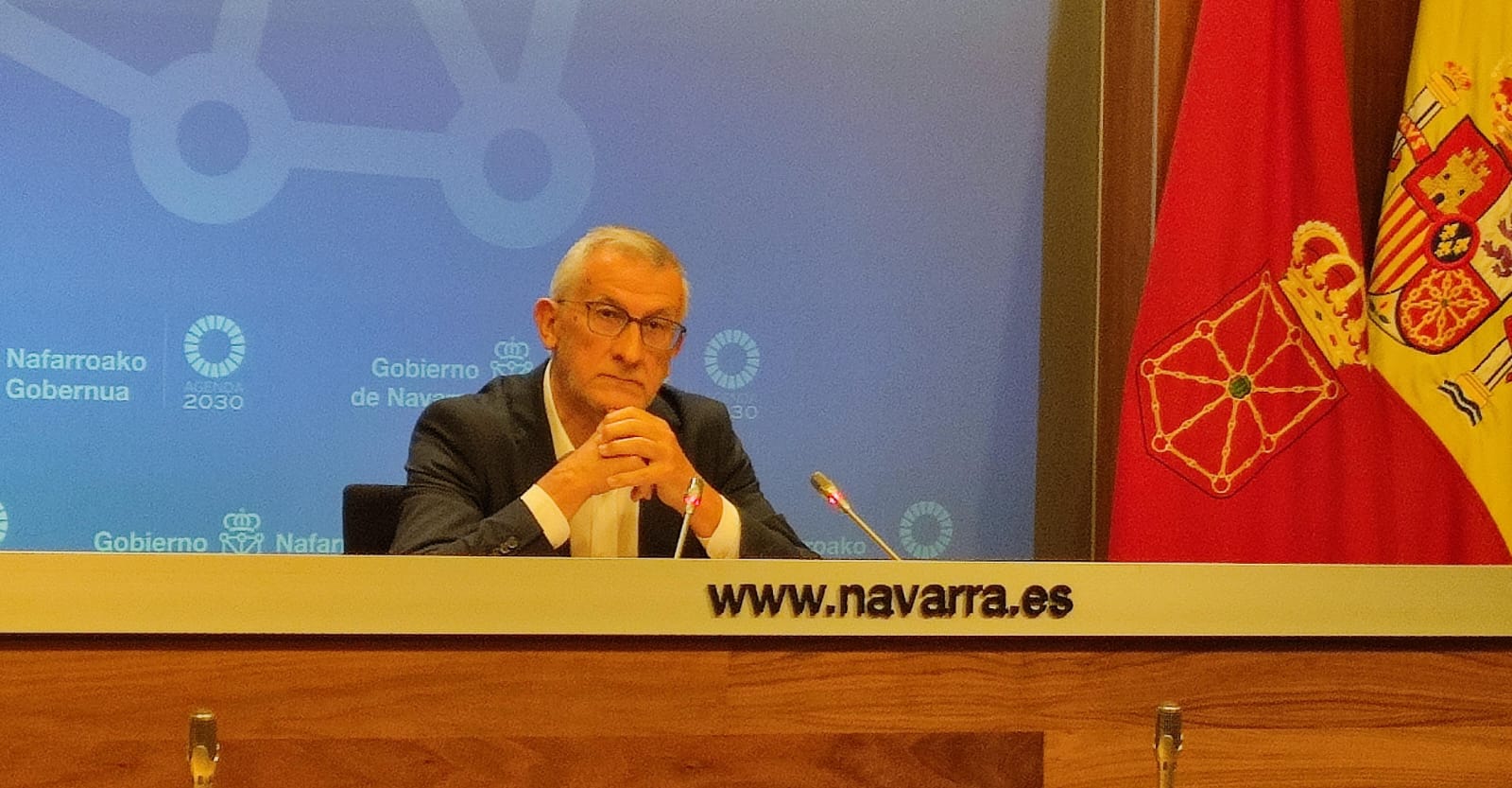 Félix Taberna, vicepresidente primero del Gobierno de Navarra, en la rueda de prensa posterior a la sesión de gobierno de este miércoles.