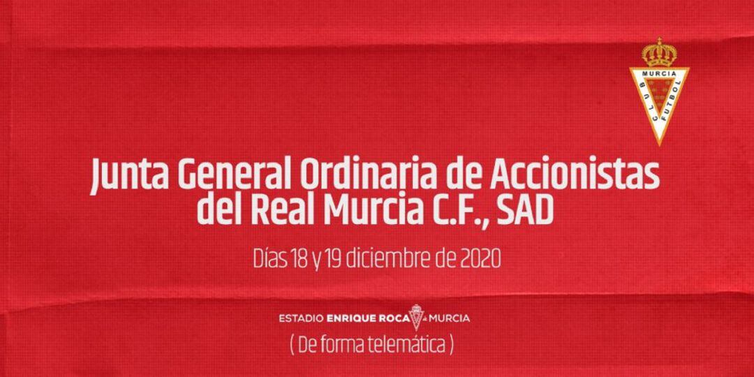 El Real Murcia convoca la Junta de Accionistas para el 18 y 19 de diciembre de 2020