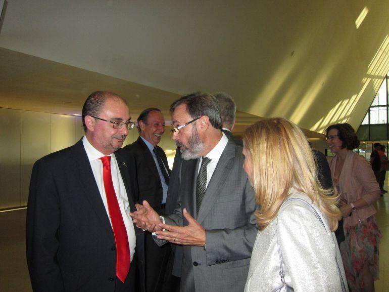 Javier Lambán junto al arquitecto Carlos Miret, en la Gala del décimo aniversario de la Expo 2008 