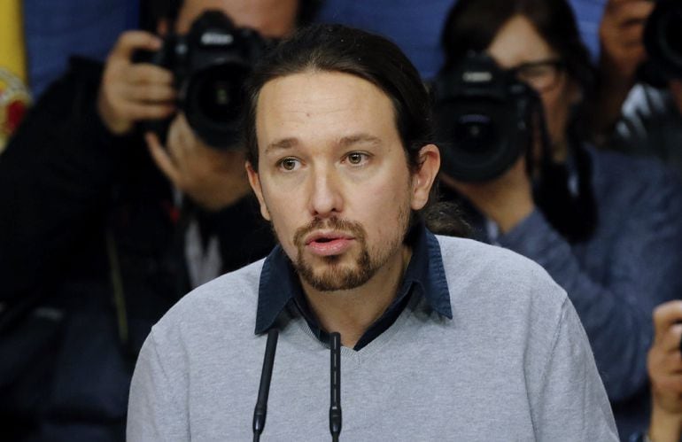 El líder de Podemos, Pablo Iglesias, tras reunirse con Pedro Sánchez