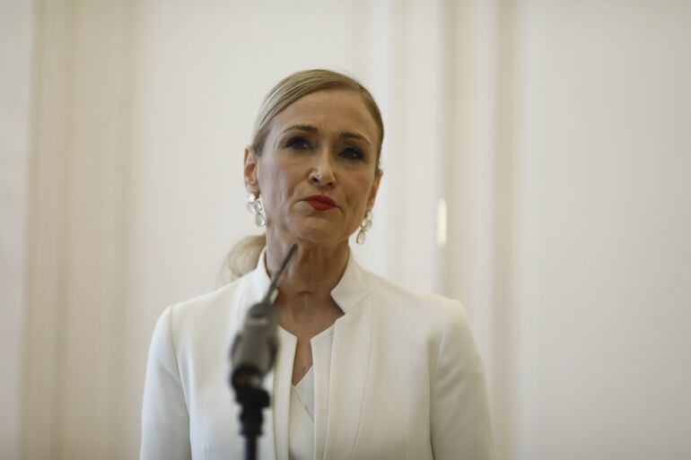 Rueda de prensa de Cristina Cifuentes en la que anunció su dimisión.