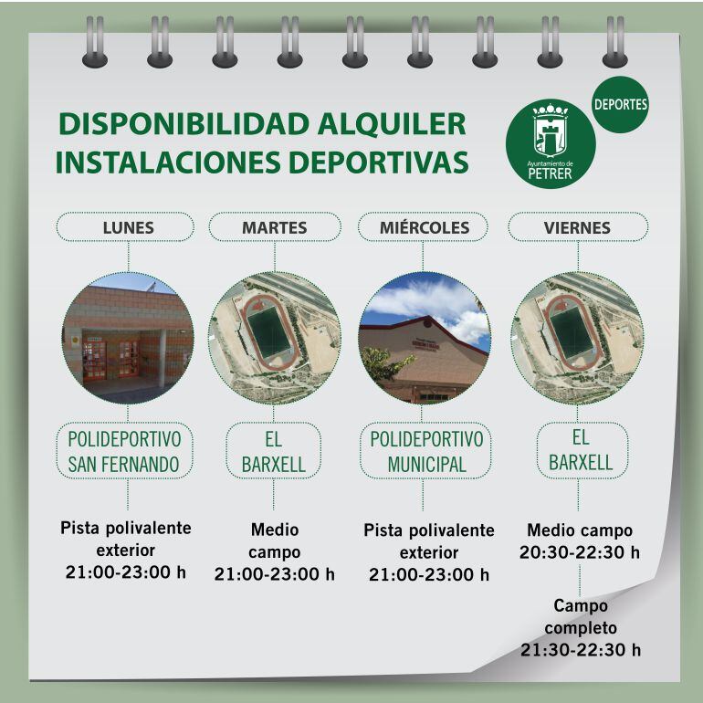 Calendario de reservas de las instalaciones deportivas municipales