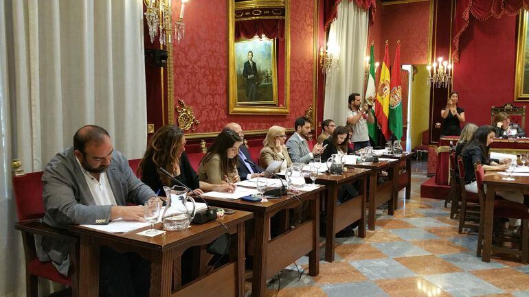 Pleno del Ayuntamiento de Granada con el concejal de IU y los de Vamos Granada en primer plano