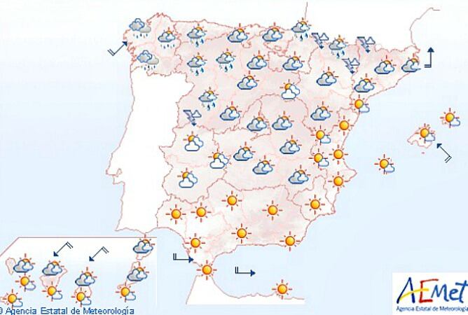 El mapa refleja las temperaturas para el sábado.