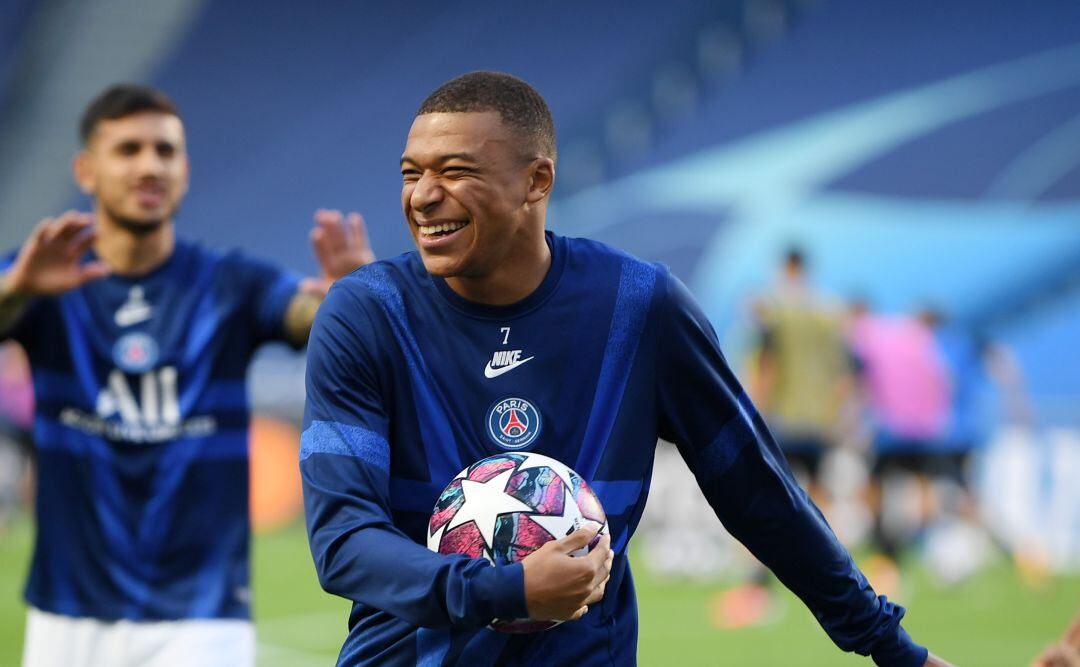 Mbappé, antes del partido de Champions contra el Atalanta. 