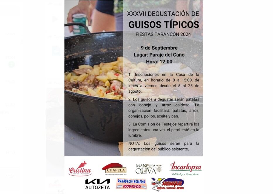 Cartel anunciador de la XXXVII Degustación de Guisos Típicos de las Fiestas Patronales de Tarancón 2024