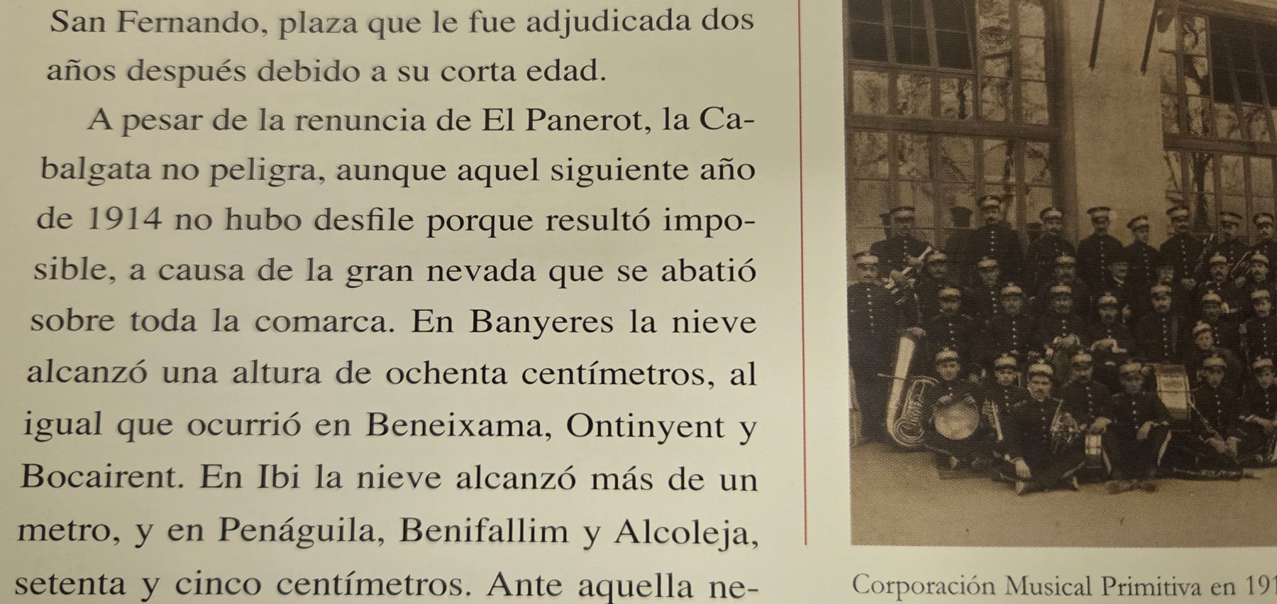 Fragmento del libro de Josep Lluís Santonja que recoge la suspensión de la Cabalgata de 1914 por la nieve