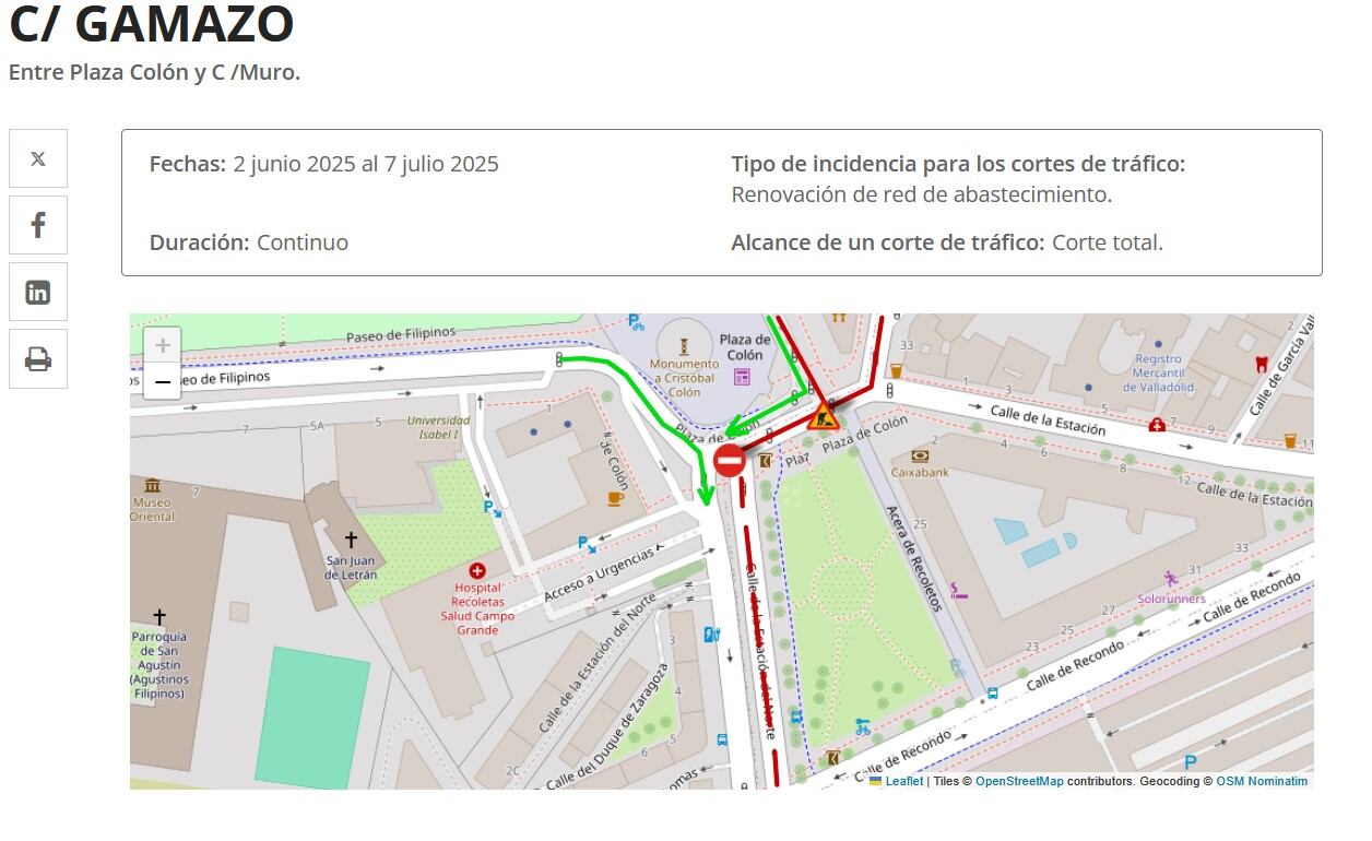 Nuevo anuncio de corte en la Calle Gamazo de Valladolid