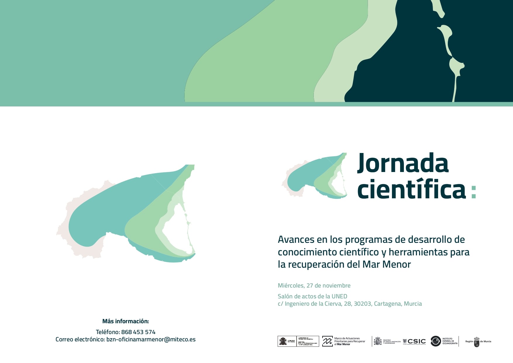 Cartel anunciador de la jornada científica del Mar Menor del próximo 27 de noviembre