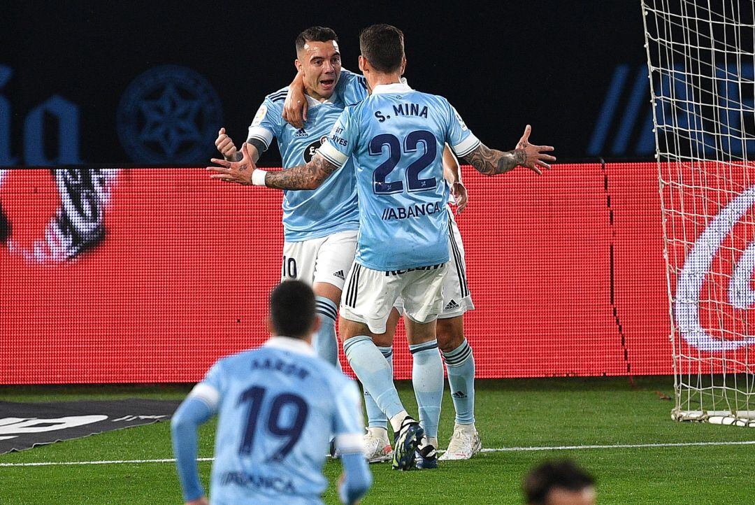 Iago Aspas celebra uno de los goles marcados en el partido ante el Sevilla