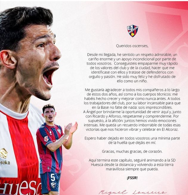 Despedida de Miguel Loureiro de la SD Huesca