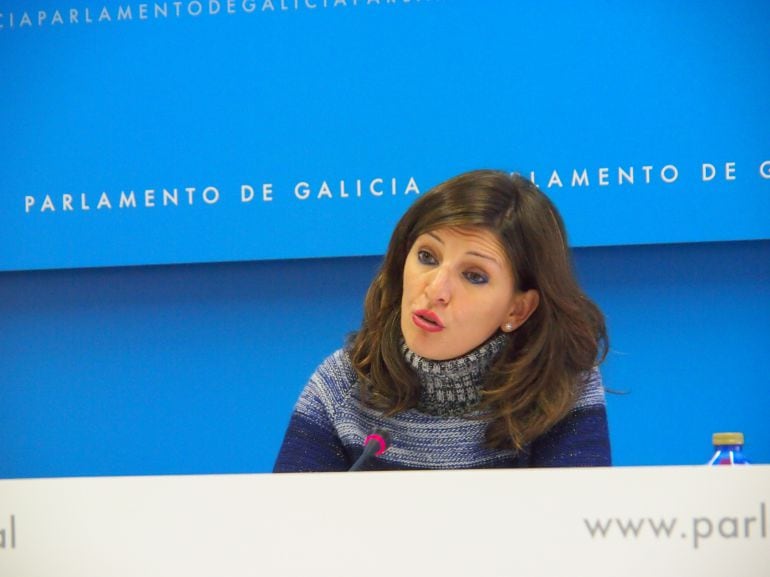 Yolanda Díaz en la rueda de prensa tras la junta de portavoces en el Parlamento