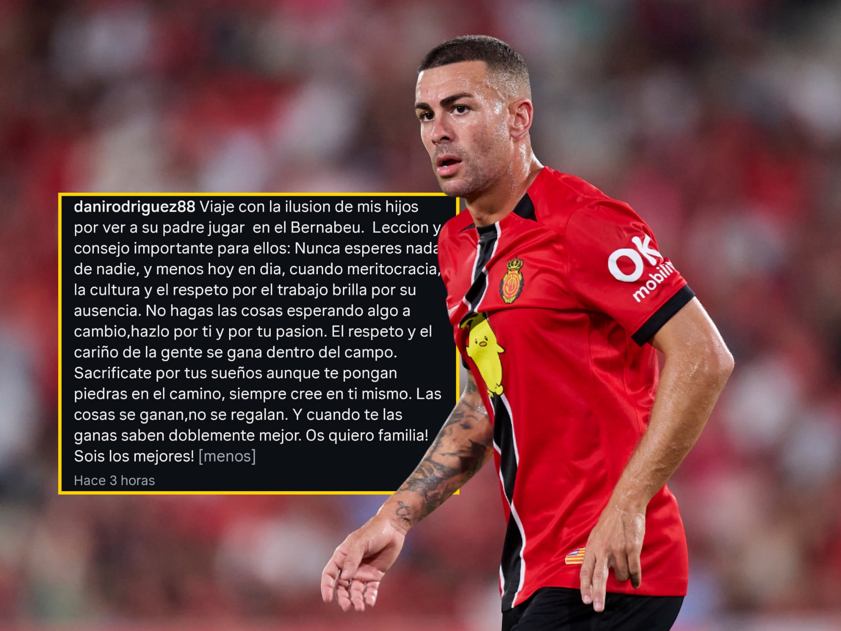 En un montaje, Dani Rodríguez junto a su post en Instagram