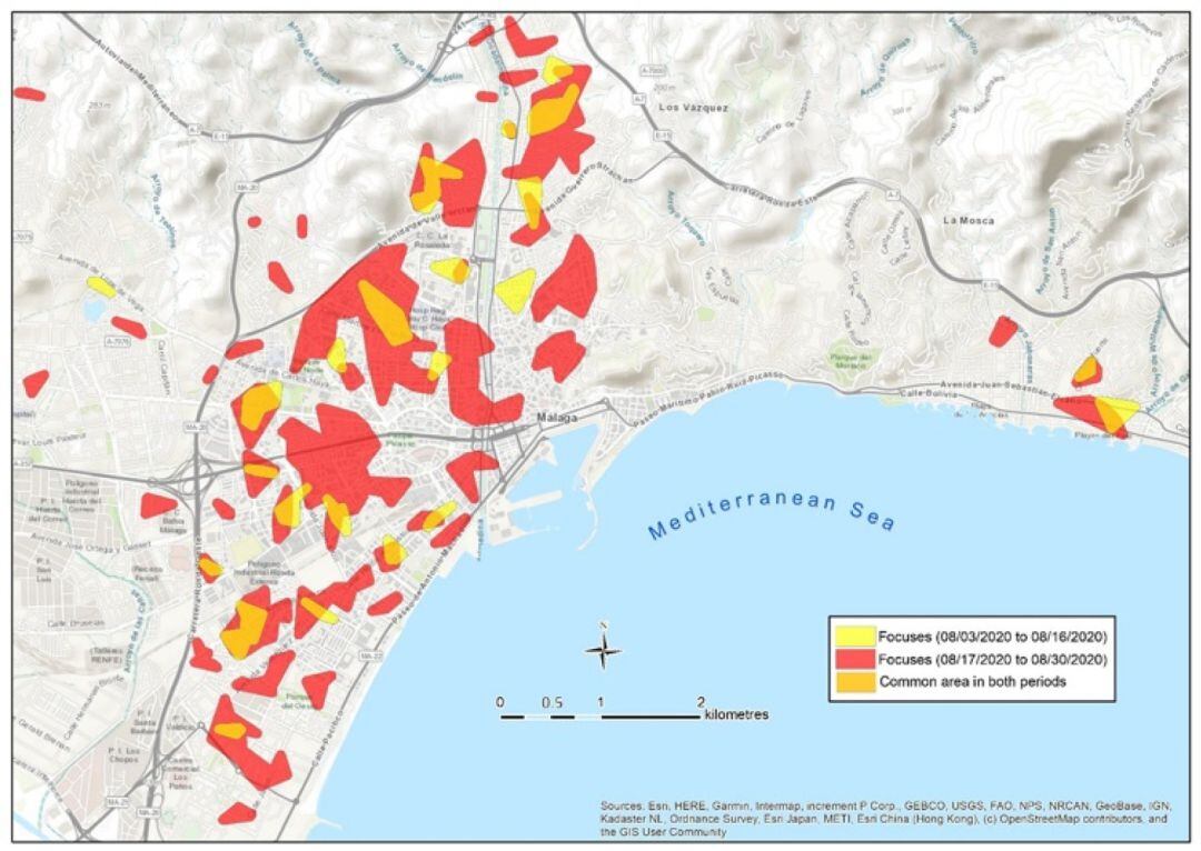 Mapa Covid de los contagios analizados en el estudio