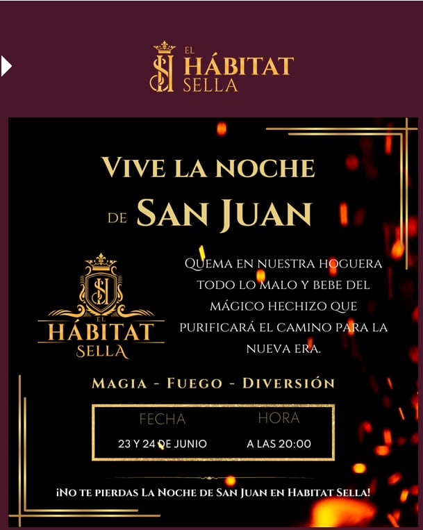 Los días 23 y 24 de junio a las 20.00 horas celebra la noche de San Juan en Habitat Sella.