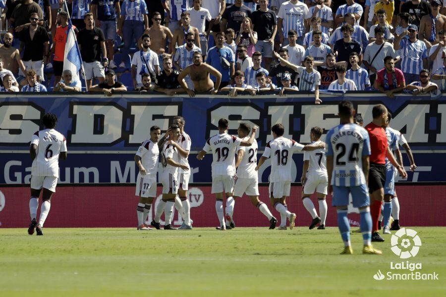 Celebración de un gol del Albacete en La Rosaleda