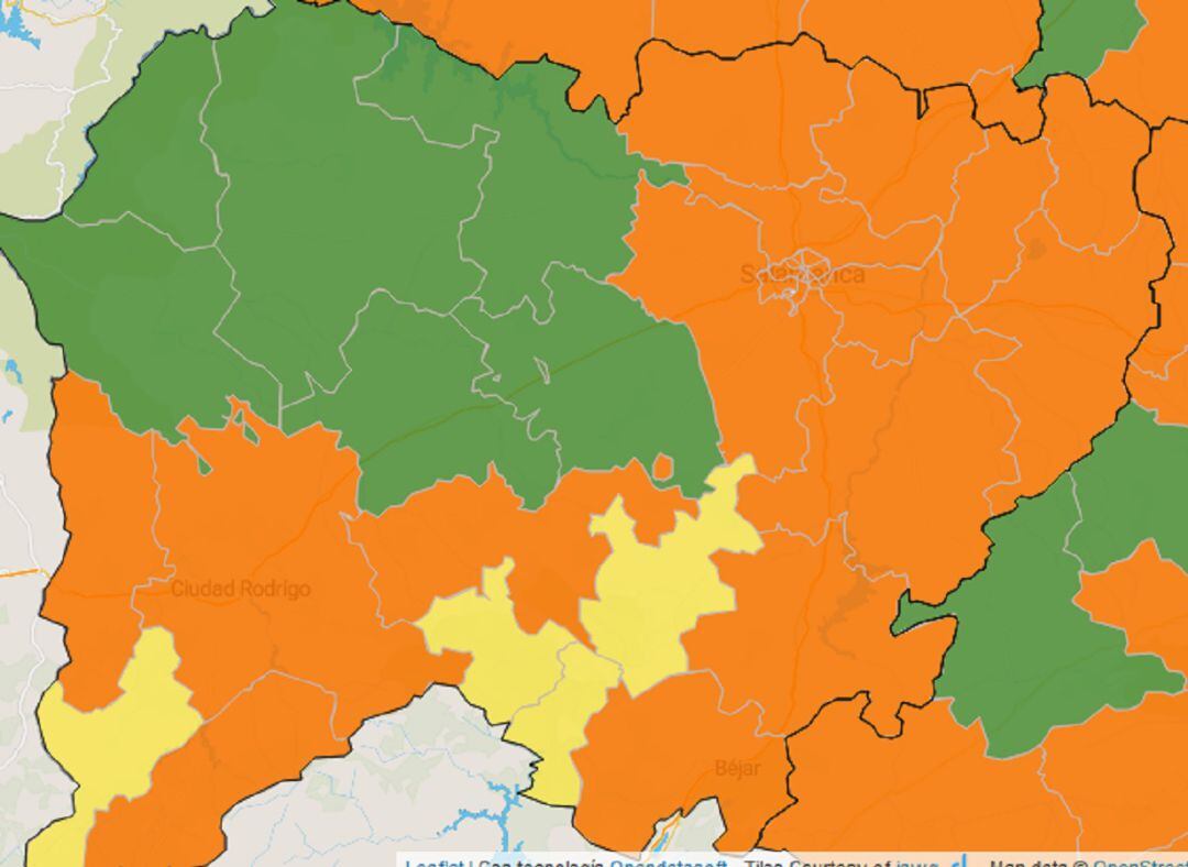 Mapa de la incidencia del covid por zonas de salud.