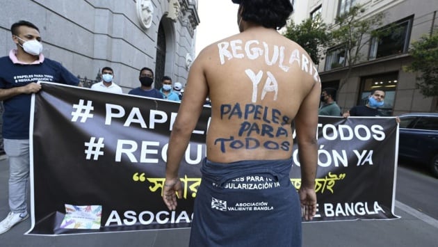 Miembros de la asociación Valiente Bangla durante una protesta por la regulación de los inmigrantes indocumentados