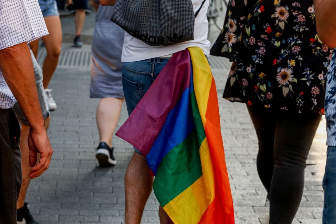 Un chico porta una bandera LGTBI en la pasada manifestación del Orgulla Gay en Madrid.