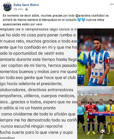 Con este anuncio, Ruba ha anunciado su adiós a la Arandina.