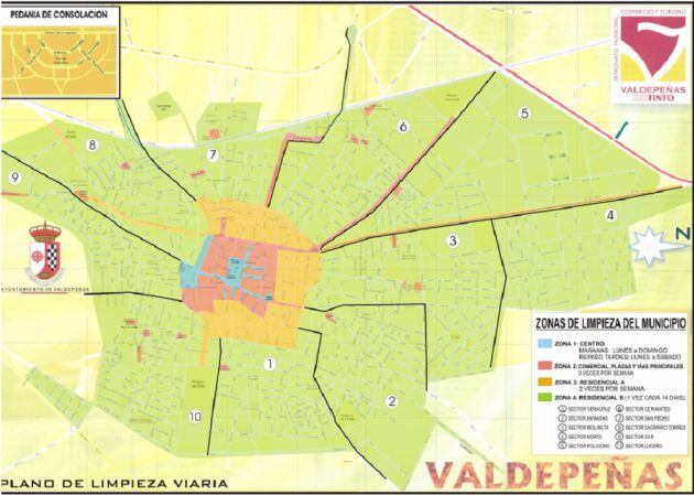 Plano de zonas de limpieza viaria en el contrato de 2012 a 2020