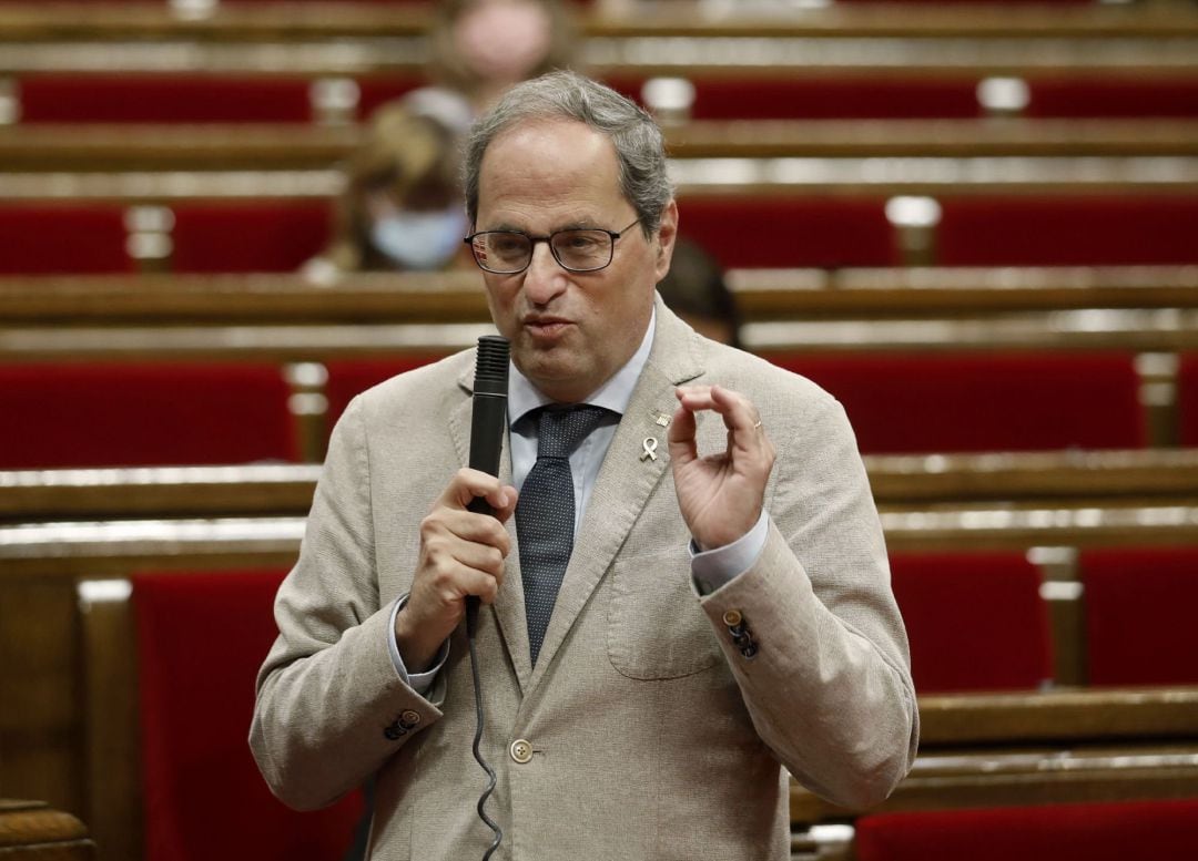  El presidente de la Generalitat, Quim Torra, interviene en el pleno celebrado este miércoles en el Parlament