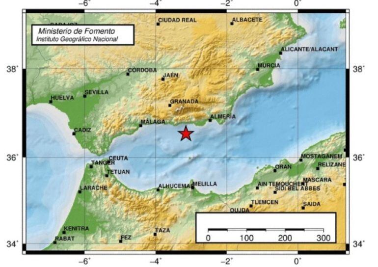 Punto donde se ha localizado el epicentro del terremoto.