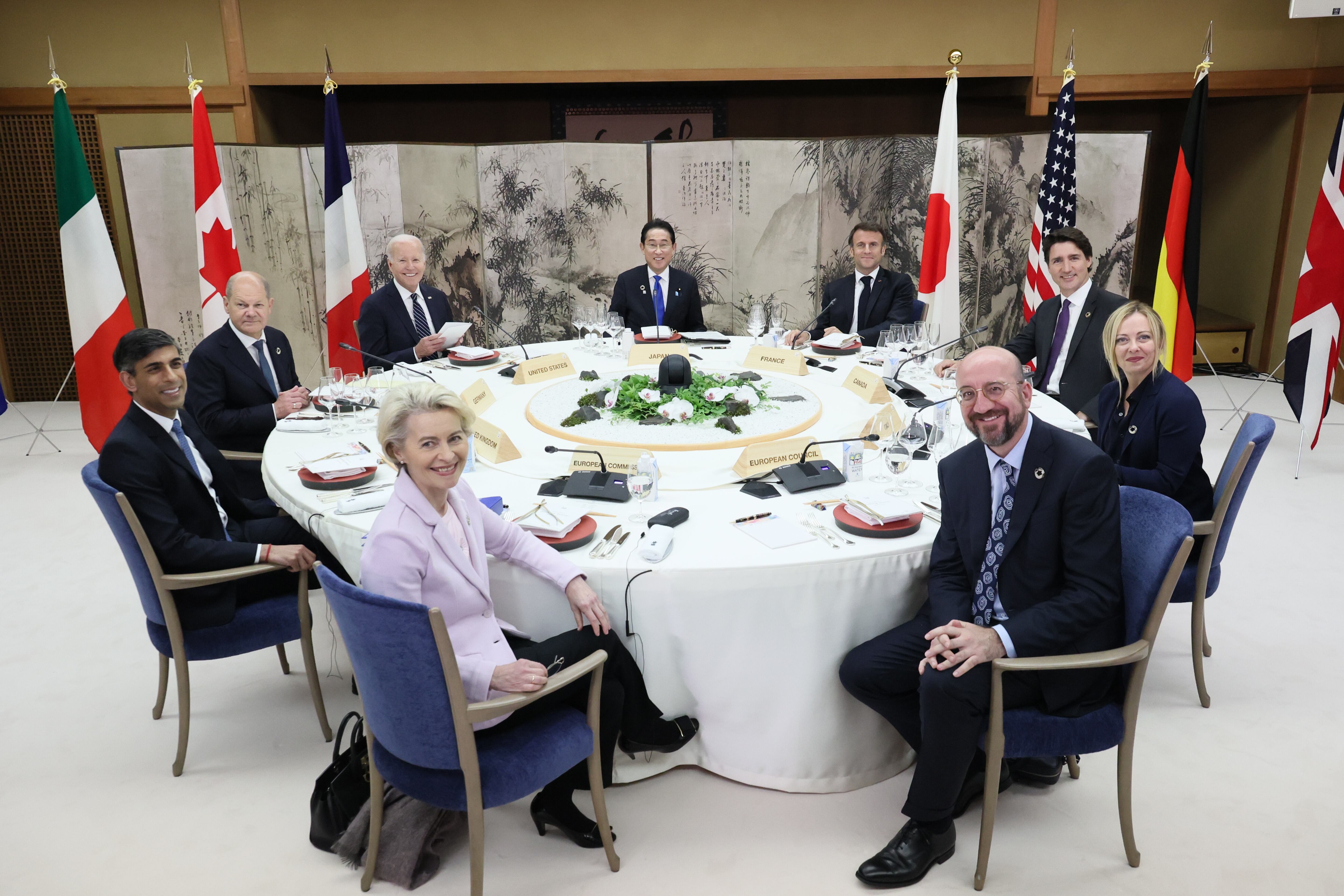 Imagen de la reunión de los miembros del G-7 en Hiroshima