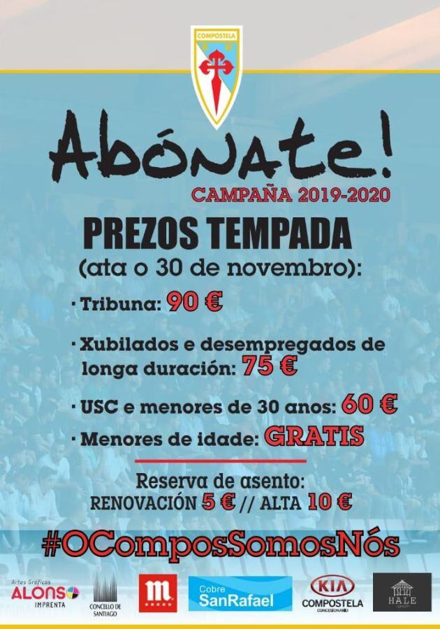 Póster de la campaña de abonados de la SD Compostela