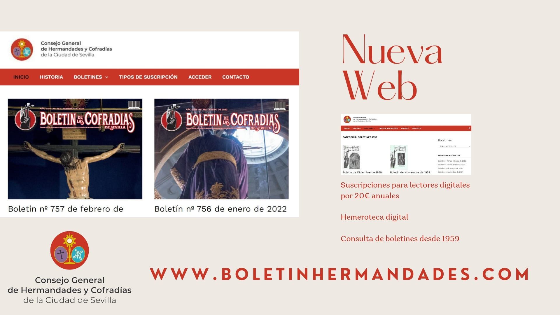 Portada de inicio de la nueva web del Boletín de las Cofradías de Sevilla