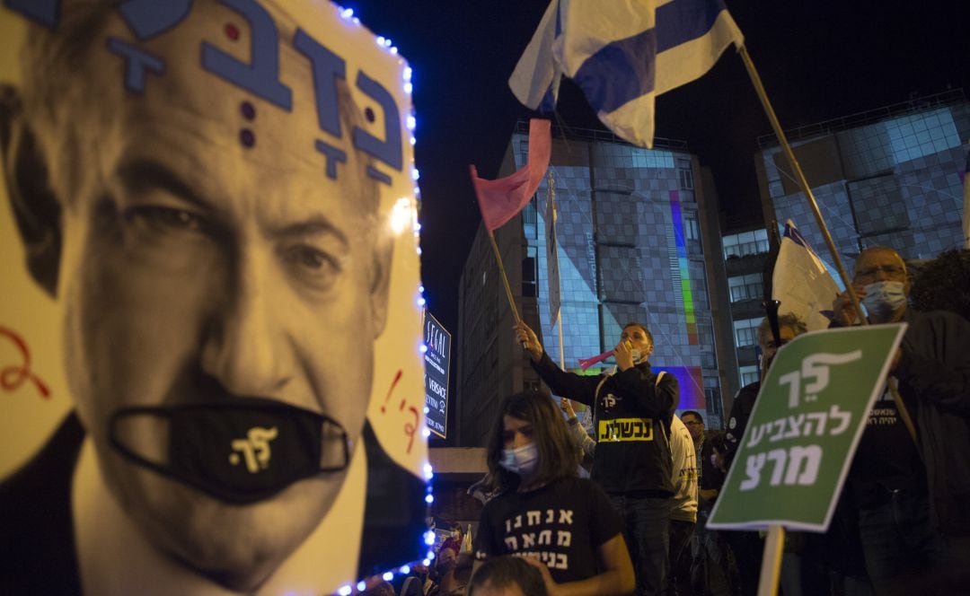 Protesta israelí en Jerusalén por el Primer Ministro Benjamin Netanyahu.