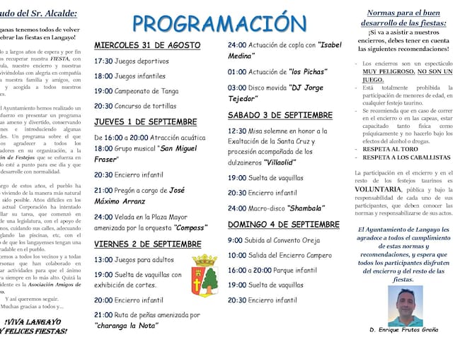 El programa de Fiestas de Langayo para este 2022