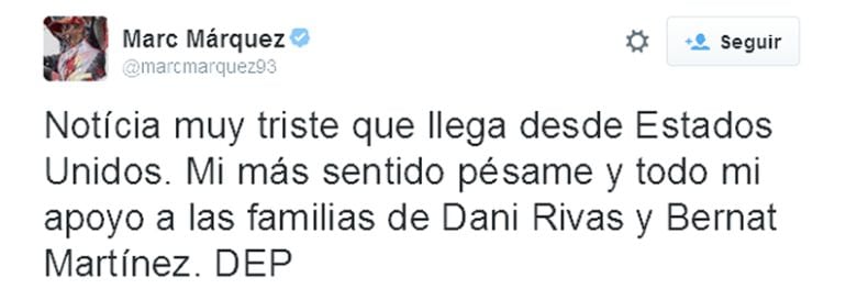 Marc Márquez manda un mensaje de condolencia a las familias de Dani y Bernat