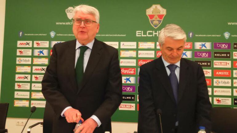 Juan Pascual, consejero delegado del Elche C.F. y Juan Serrano, presidente del Club ilicitano