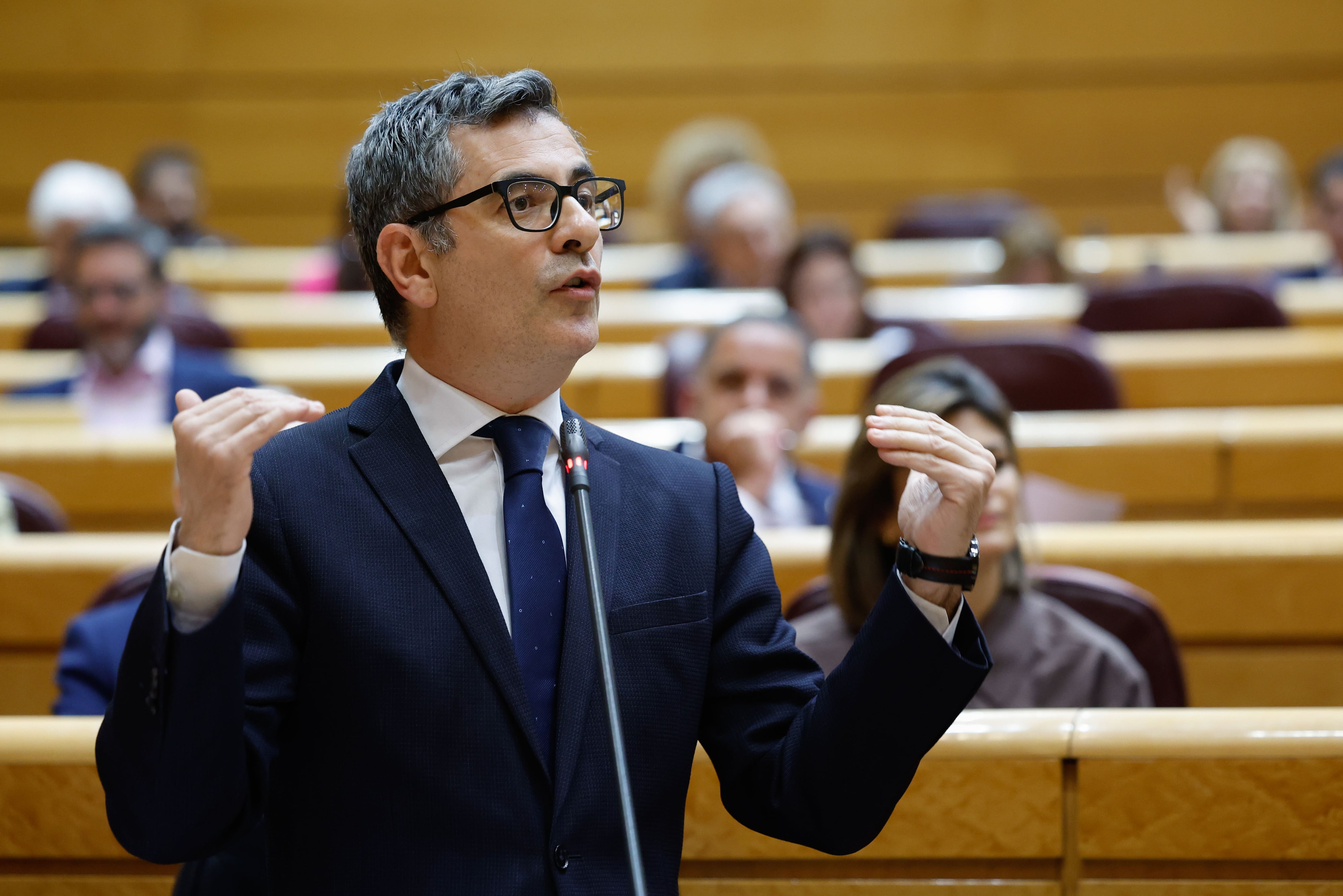 El ministro de Presidencia y Justicia, Félix Bolaños, interviene en la sesión de control al Gobierno celebrada por el pleno del Senado el pasado martes.