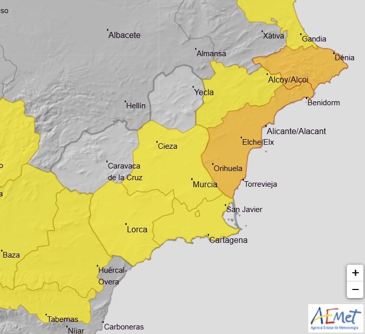 Se amplía el aviso amarillo por lluvias y tormentas en la Región de Murcia