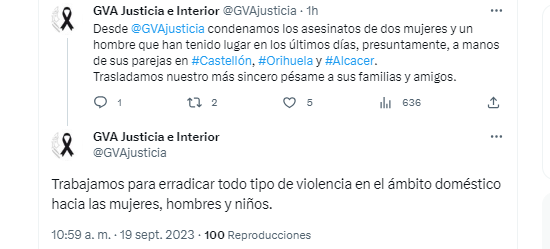 Tuit Conselleria Justicia sobre violencia en ámbito domestico