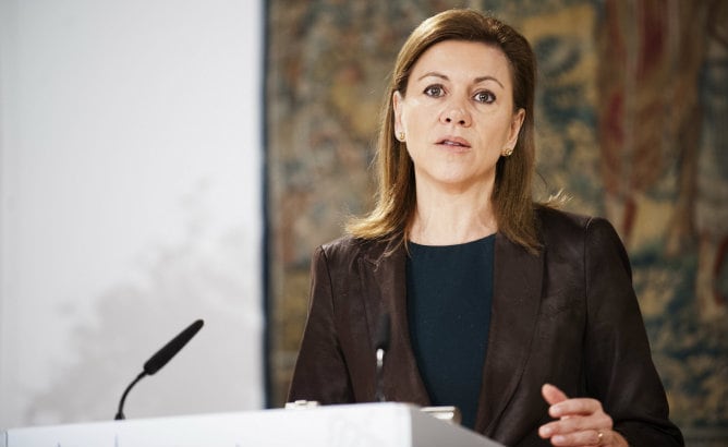 La secretaria general del PP, María Dolores de Cospedal, durante la rueda de prensa (Imagen de archivo)