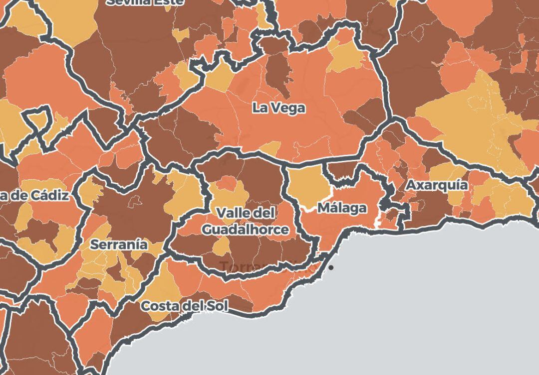 Distribución de los distritos sanitarios de Málaga