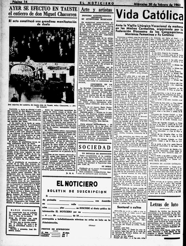 Archivo de El Noticiero donde se nombra la muerte de don Miguel Chacorrén / El Patiaz